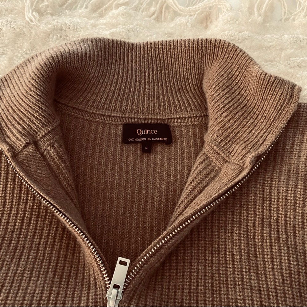 Quince cashmere half zip Cozy Ribbed Cropped Sweater - Brown - Picture 5 of 6